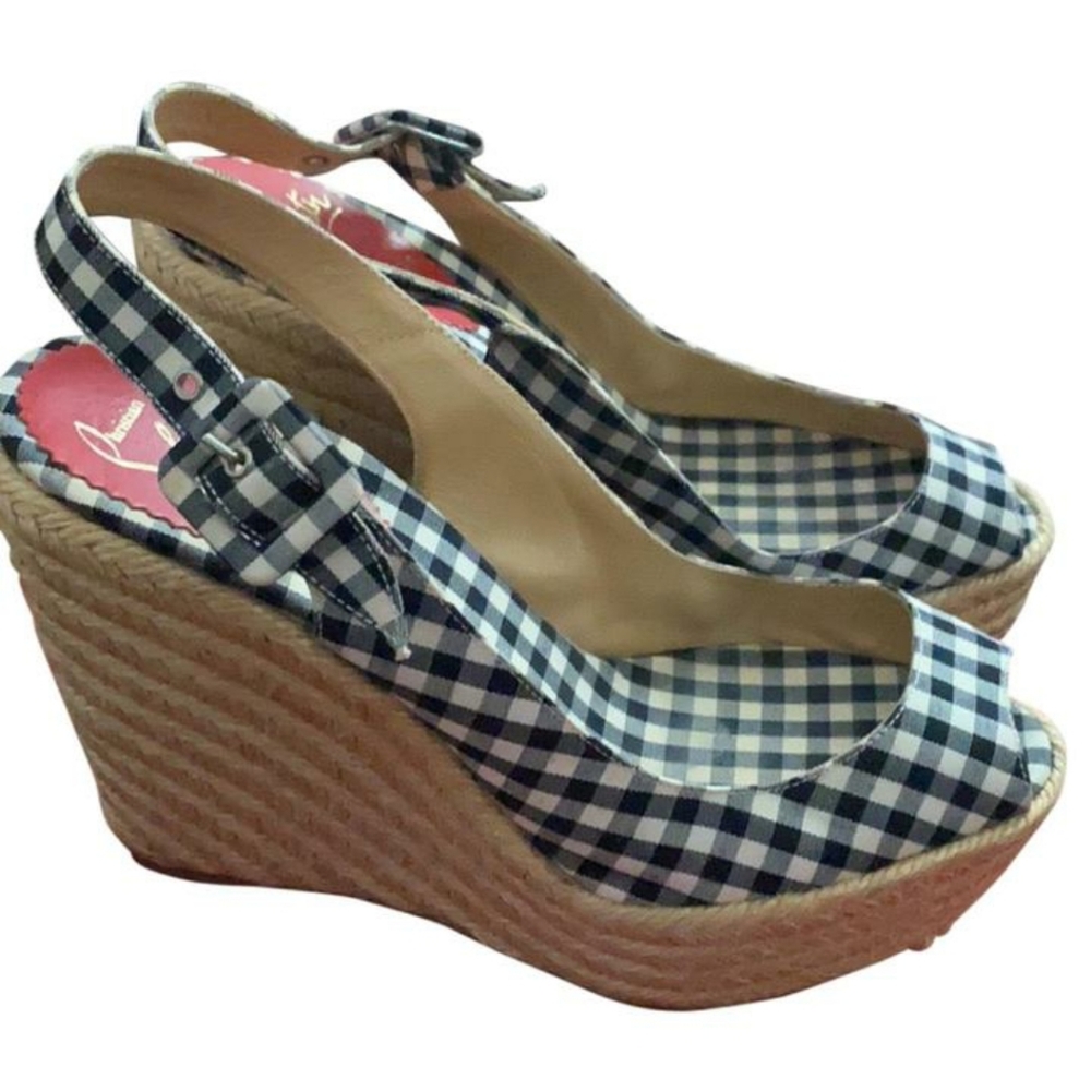Authentic Christian Louboutin gingham 'Menorca' platform Espadrilles